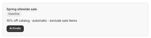Inactive promotion with Activate button