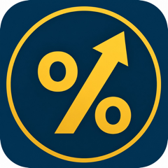 Catalog Sale app icon — yellow percent arrow on navy